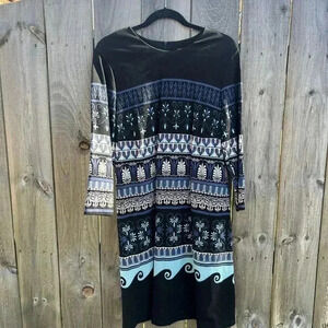 J. McLaughlin Kinsley Fair Isle Swing Dress Size Large Blue Women EUC Work Wear